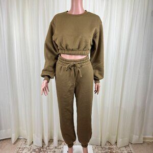 Zenana 2 Pcs Crop Sweatshirt Tracksuit Jogger Pants Set Outfit Active Lounge